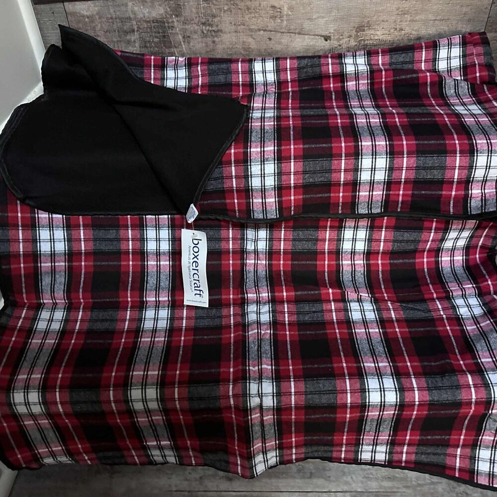 Boxercraft Red Black and White Plaid Flannel Blanket